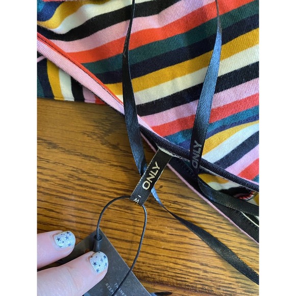ONLY Our Story Multicolor Stripe Front/Back V Neck L/S Shirt NWT Sz Med Colorful - Picture 6 of 8